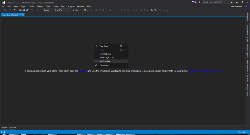 Add installer in windows service